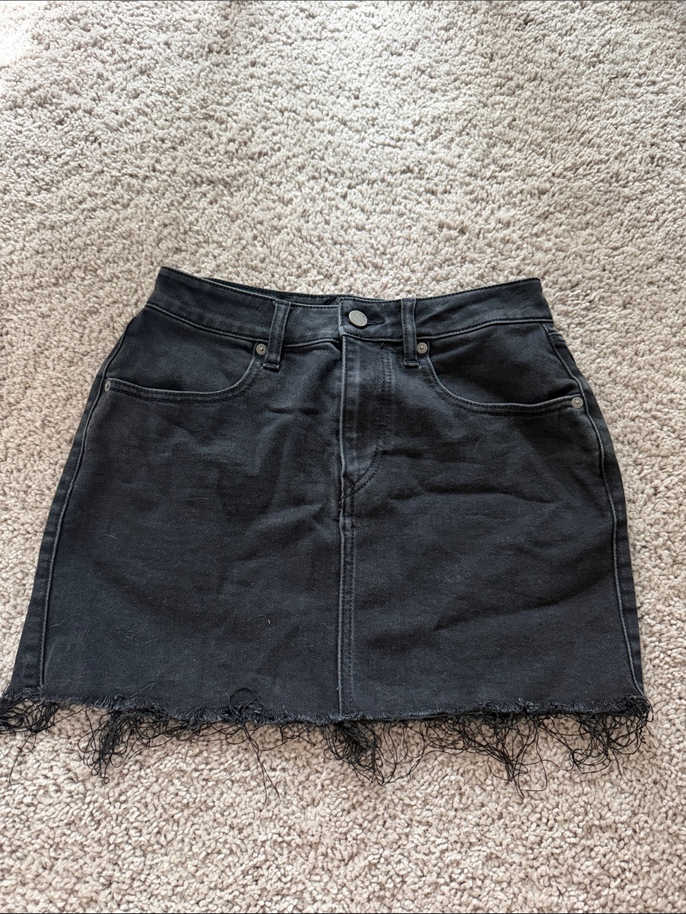 Volcom Black Denim Mini Skirt with Raw Fray Hem